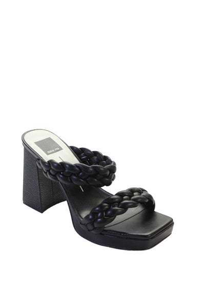 Dolce Vita Womens Leather Braided Slide On Sandal Heels Black Size 8