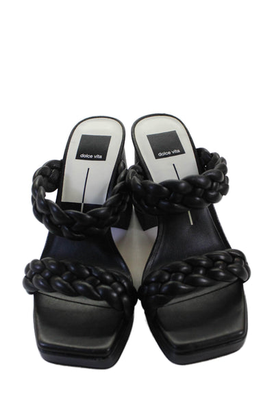 Dolce Vita Womens Leather Braided Slide On Sandal Heels Black Size 8