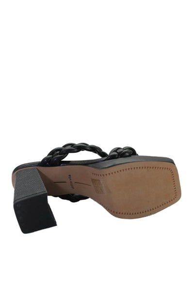 Dolce Vita Womens Leather Braided Slide On Sandal Heels Black Size 8