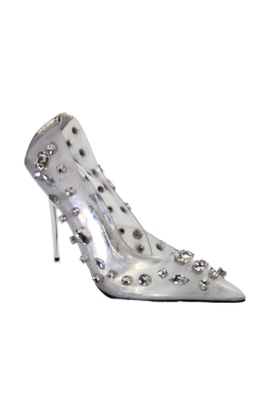 Good American Womens Jeweled Pointed Toe Slide On Pumps Clear Size 8.5