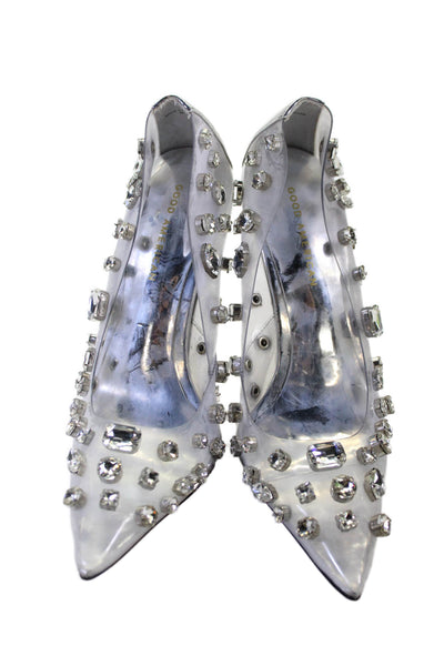 Good American Womens Jeweled Pointed Toe Slide On Pumps Clear Size 8.5