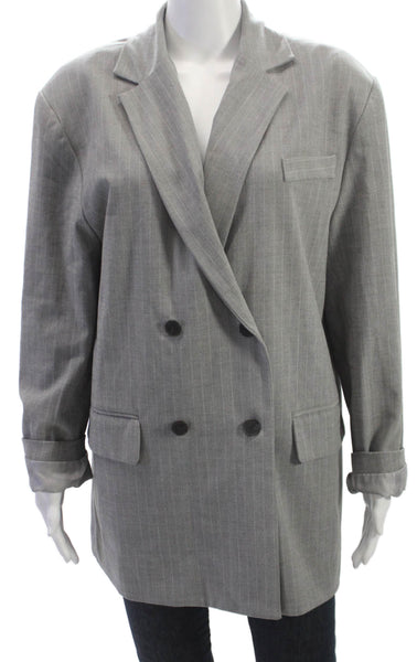 The Frankie Shop Women Gray Pinstripe Blazer Button Long Sleeve Size S