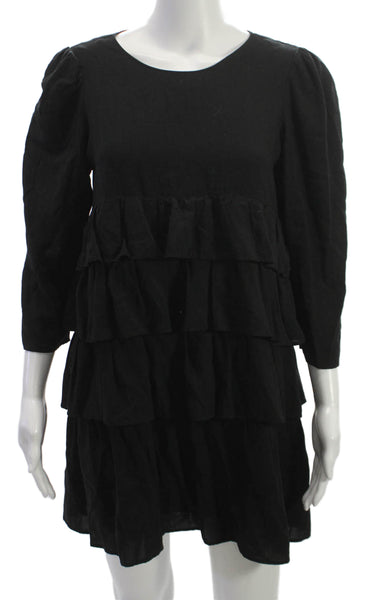 Zara Womens Trapeze Swing Dress Black 3/4 Sleeve Round Neck Polyester Size M