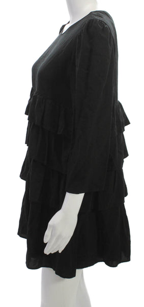 Zara Womens Trapeze Swing Dress Black 3/4 Sleeve Round Neck Polyester Size M
