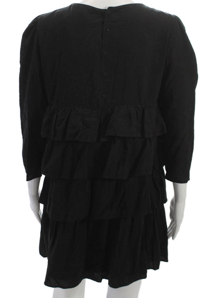 Zara Womens Trapeze Swing Dress Black 3/4 Sleeve Round Neck Polyester Size M