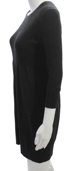 Theory Women Sweater Dress Gray Wool 3/4 Sleeve Crew Neck Size M