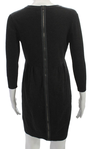 Theory Women Sweater Dress Gray Wool 3/4 Sleeve Crew Neck Size M