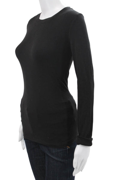 Mono B Women Basic Black Long Sleeve Crew Neck T-Shirt Size M