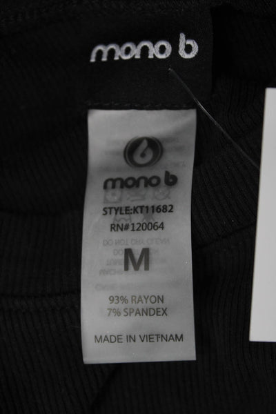 Mono B Women Basic Black Long Sleeve Crew Neck T-Shirt Size M