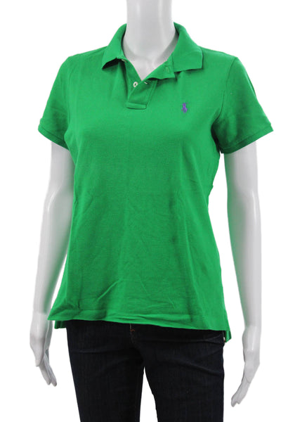 Ralph Lauren Women Basic Polo Shirt Green Short Sleeve Cotton Collared Size L