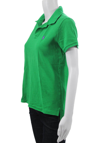 Ralph Lauren Women Basic Polo Shirt Green Short Sleeve Cotton Collared Size L