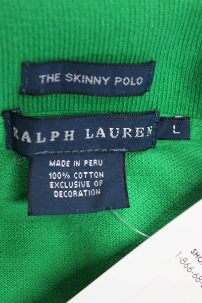 Ralph Lauren Women Basic Polo Shirt Green Short Sleeve Cotton Collared Size L