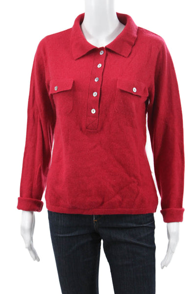 J. Mclaughlin Womens Cashmere Polo Sweater Red Collared Size M