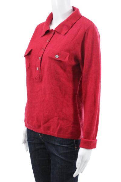 J. Mclaughlin Womens Cashmere Polo Sweater Red Collared Size M