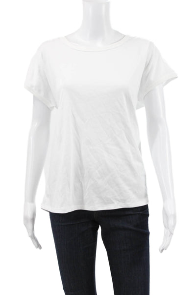 Beyond Threads Women White Pima Cotton T-Shirt Round Neck Short Sleeve Size L