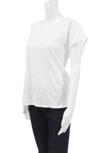 Beyond Threads Women White Pima Cotton T-Shirt Round Neck Short Sleeve Size L