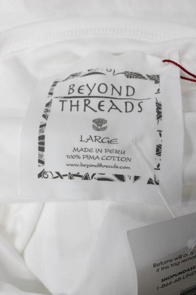 Beyond Threads Women White Pima Cotton T-Shirt Round Neck Short Sleeve Size L