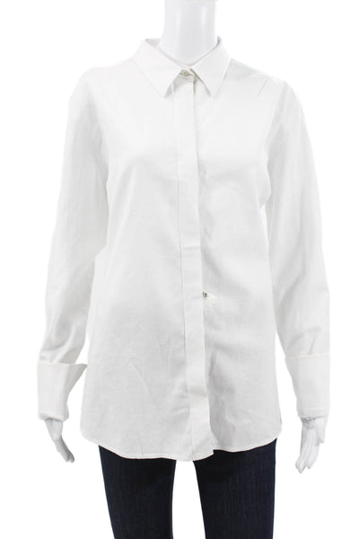 Claridge + King Womens Linen Collared Button Up Long Sleeve White Size L