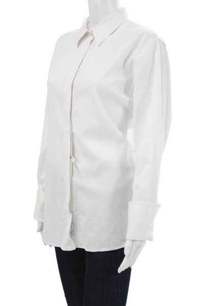 Claridge + King Womens Linen Collared Button Up Long Sleeve White Size L