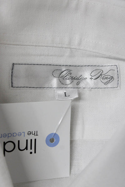 Claridge + King Womens Linen Collared Button Up Long Sleeve White Size L