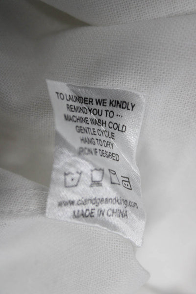 Claridge + King Womens Linen Collared Button Up Long Sleeve White Size L