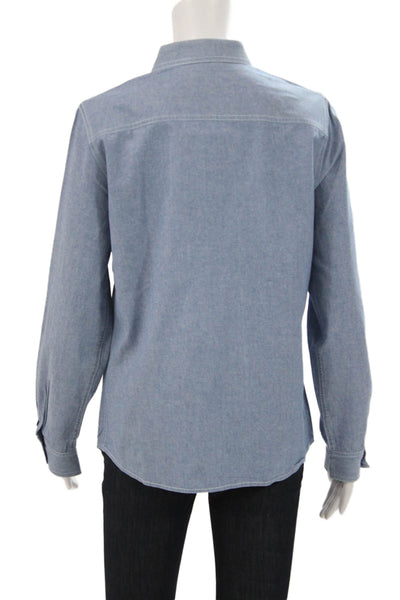 J. Mclaughlin Women Collared Cotton Button-Up Blouse Blue Long Sleeve Size L