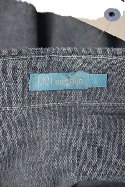 J. Mclaughlin Women Collared Cotton Button-Up Blouse Blue Long Sleeve Size L