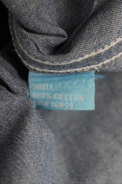 J. Mclaughlin Women Collared Cotton Button-Up Blouse Blue Long Sleeve Size L