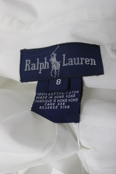 Ralph Lauren Women White Cotton Collared Button-Up Long Sleeve Basic Size 8