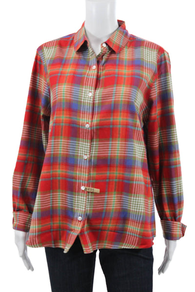 J. Mclaughlin Womens Red Cotton Collared Plaid Button-Up Long Sleeve Size 12