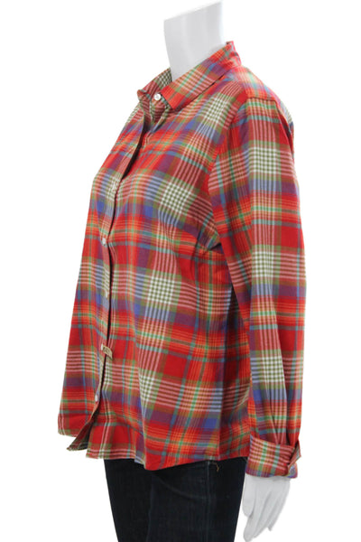 J. Mclaughlin Womens Red Cotton Collared Plaid Button-Up Long Sleeve Size 12
