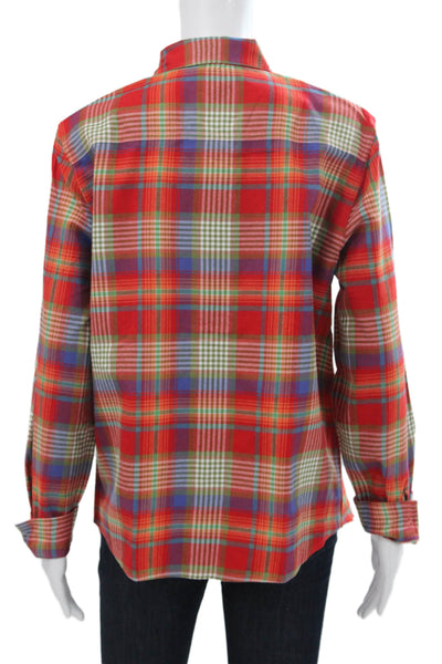 J. Mclaughlin Womens Red Cotton Collared Plaid Button-Up Long Sleeve Size 12