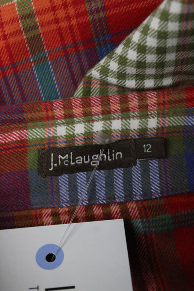 J. Mclaughlin Womens Red Cotton Collared Plaid Button-Up Long Sleeve Size 12