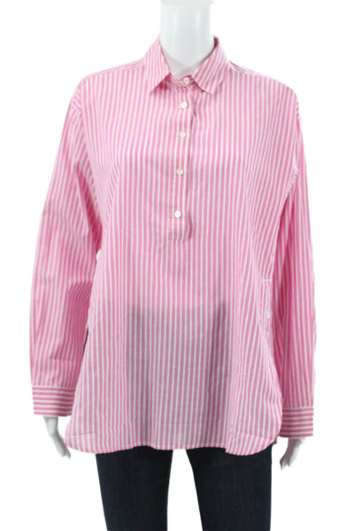 J. Mclaughlin Women Pink Striped Cotton Tunic Button-Up Long Sleeve Size M