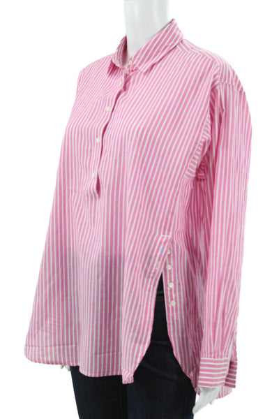 J. Mclaughlin Women Pink Striped Cotton Tunic Button-Up Long Sleeve Size M