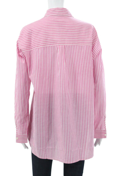 J. Mclaughlin Women Pink Striped Cotton Tunic Button-Up Long Sleeve Size M