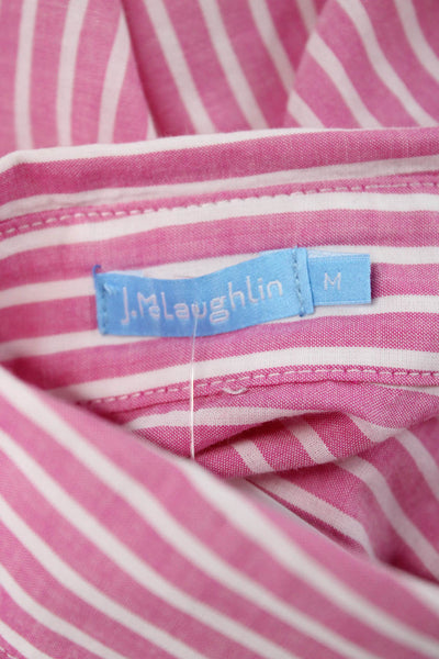 J. Mclaughlin Women Pink Striped Cotton Tunic Button-Up Long Sleeve Size M