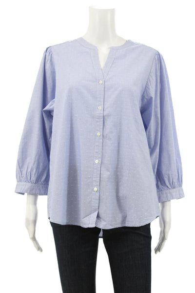 J. Mclaughlin Womens Blue Polka Dot VNeck Cotton 3/4 Sleeve Basic Blouse Size L