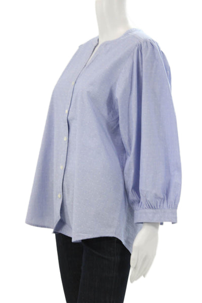 J. Mclaughlin Womens Blue Polka Dot VNeck Cotton 3/4 Sleeve Basic Blouse Size L