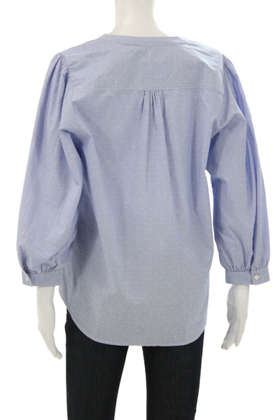 J. Mclaughlin Womens Blue Polka Dot VNeck Cotton 3/4 Sleeve Basic Blouse Size L