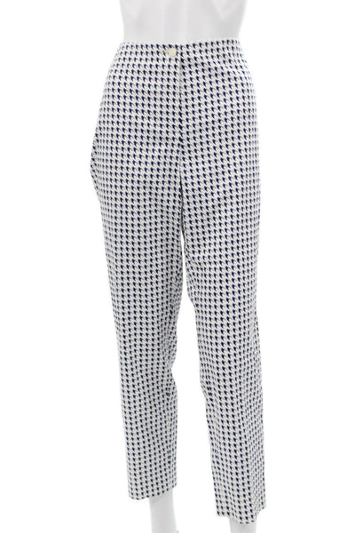 Cambio Women Dress Pants Navy Houndstooth Cotton Button Detail Size 12