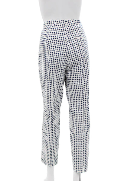 Cambio Women Dress Pants Navy Houndstooth Cotton Button Detail Size 12