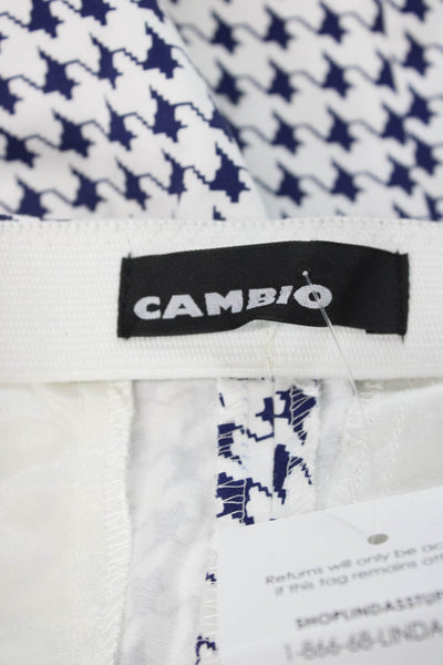 Cambio Women Dress Pants Navy Houndstooth Cotton Button Detail Size 12