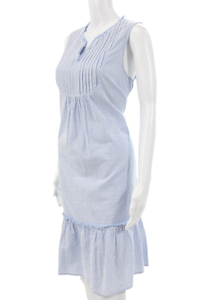 J. Mclaughlin Womens Blue Striped Cotton V-Neck Shift Dress Sleeveless Size L