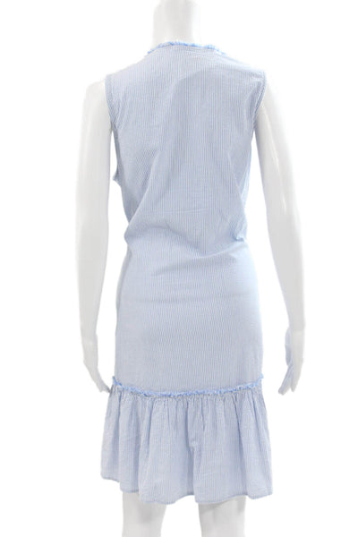 J. Mclaughlin Womens Blue Striped Cotton V-Neck Shift Dress Sleeveless Size L