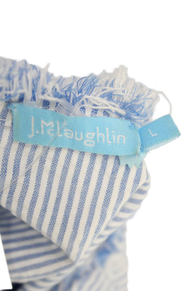 J. Mclaughlin Womens Blue Striped Cotton V-Neck Shift Dress Sleeveless Size L