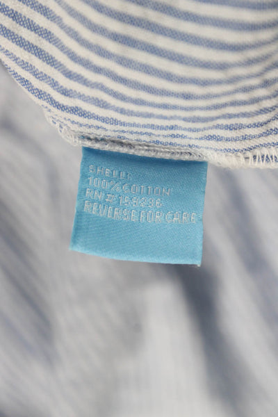 J. Mclaughlin Womens Blue Striped Cotton V-Neck Shift Dress Sleeveless Size L