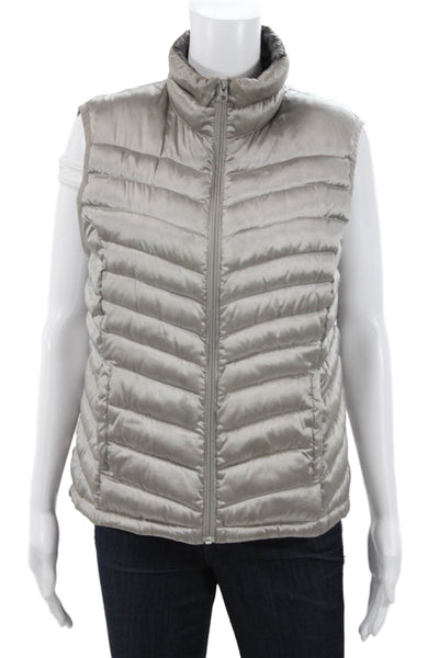 Bernardo Women Quilted Sleeveless Vest Gray Zip Polyester Size L
