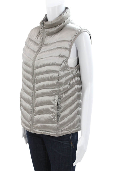 Bernardo Women Quilted Sleeveless Vest Gray Zip Polyester Size L