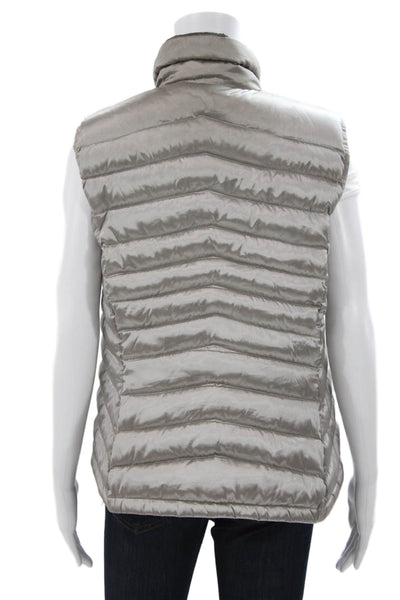 Bernardo Women Quilted Sleeveless Vest Gray Zip Polyester Size L